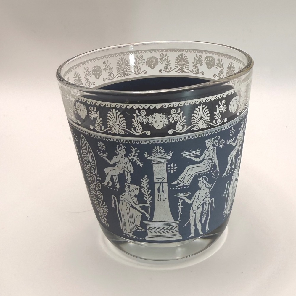 Vintage MCM Jeannette Corinthian Blue Glass‎ Grecian Tumbler Whiskey Glass